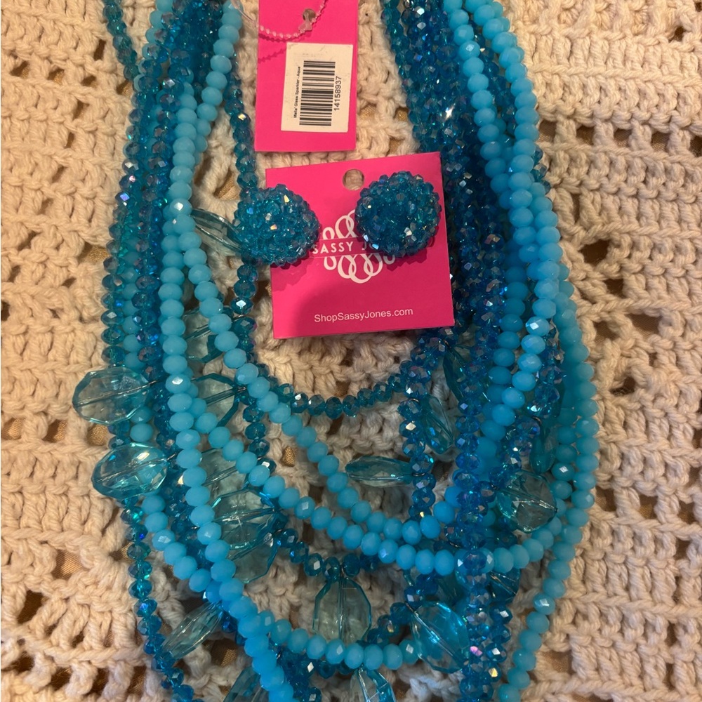 Sassy Jones Malia Aqua Beaded Jewelry Set